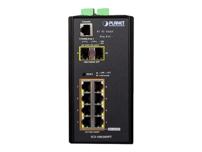 PLANET Industrial 8-Port 10/100/1000T 802.3at PoE + 2 - IGS-10020HPT