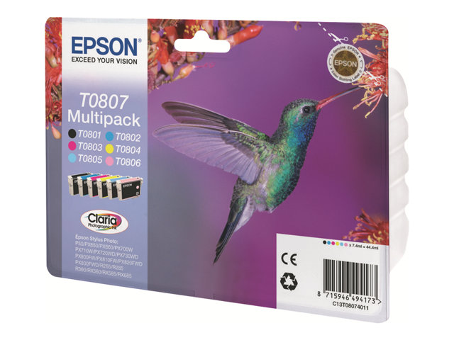 Image of Epson T0807 Multipack - 6-pack - black, yellow, cyan, magenta, light magenta, light cyan - original - ink cartridge