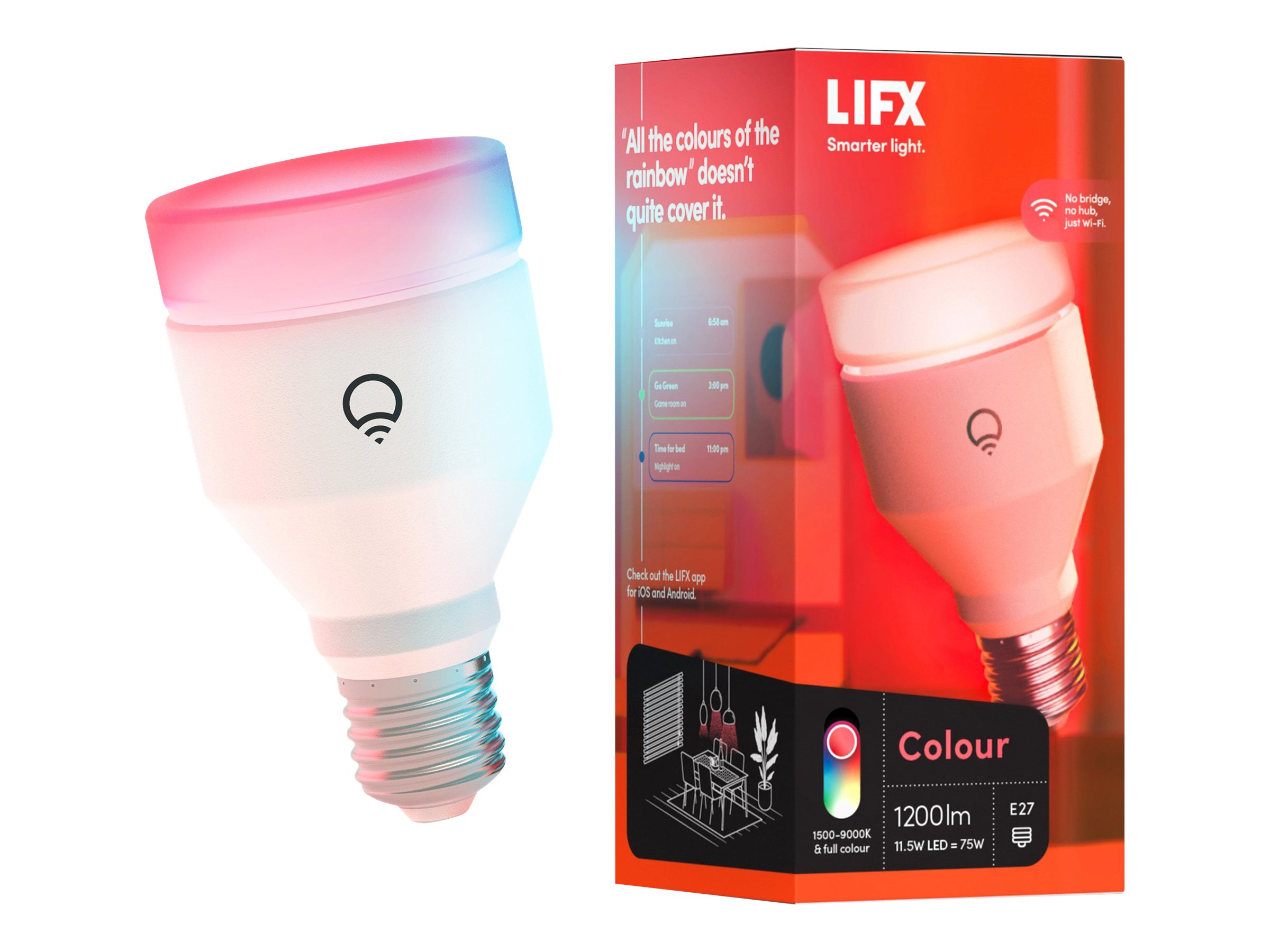 LIFX Colour LED light bulb shape: A60 B22 11.5 W 550 billion colours/warm to cool white Product shot Front 79950