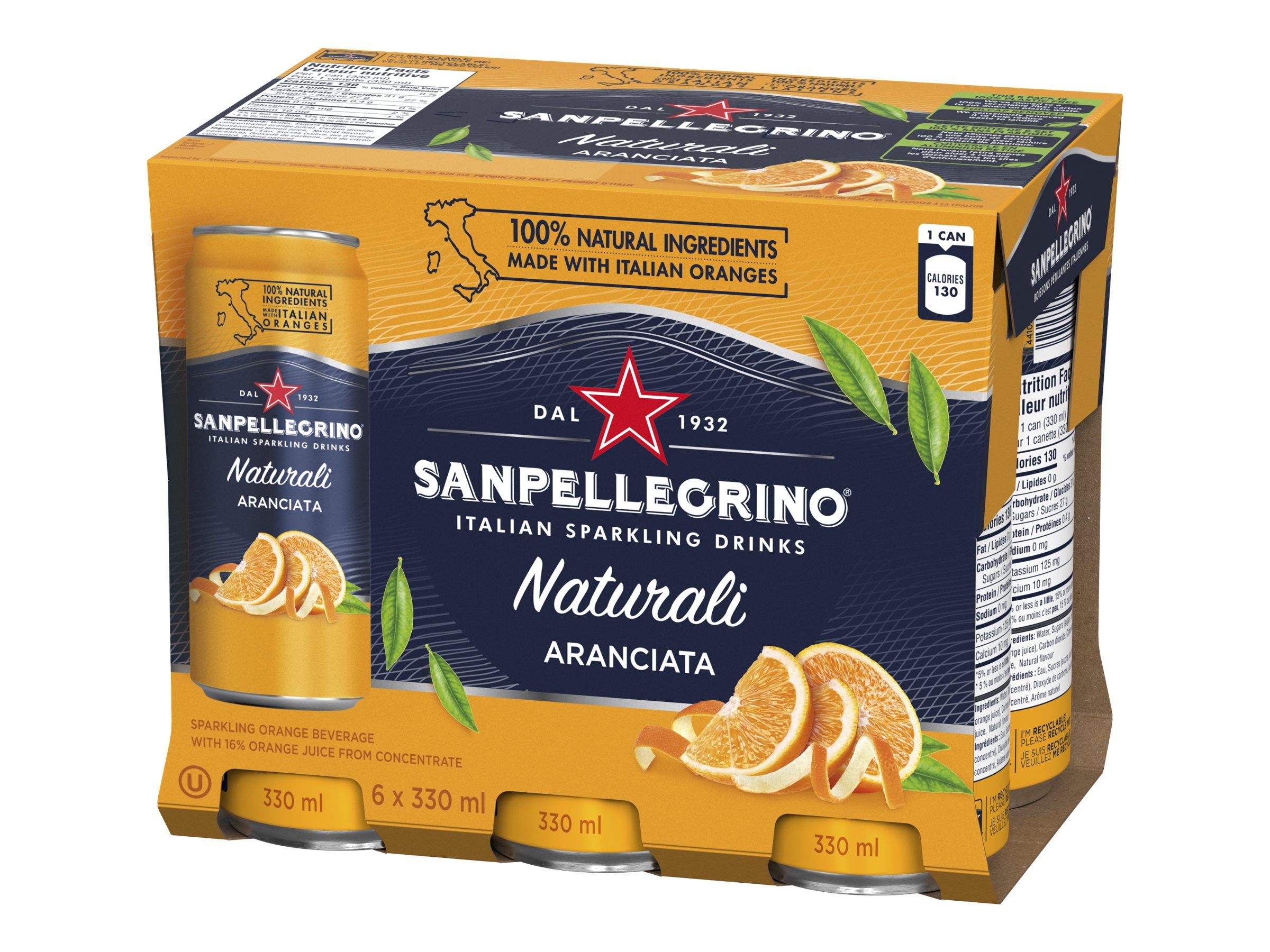 Sanpellegrino Naturali Sparkling Water - Aranciata - 6 x 330ml