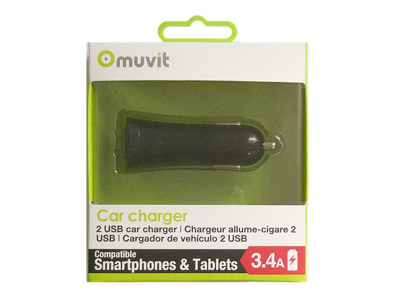 Muvit - spring chargeur voiture 2USB 3,4a noir