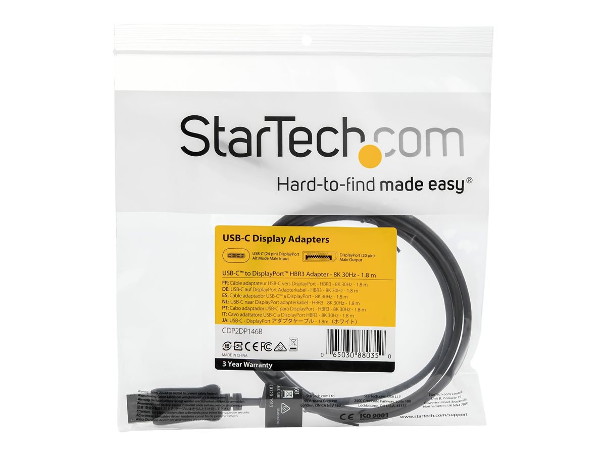 StarTech.com 6ft/1.8m USB C to DisplayPort 1.4 Cable, 4K/5K/8K USB Type-C to DP 1.4 Alt Mode Video Adapter Converter, HBR3/HDR/DSC, 8K 60Hz DP 1.4 Monitor Cable for USB-C and Thunderbolt 3 - 8K USB-C to DP Cable - externí video adaptér - černá – foto 4