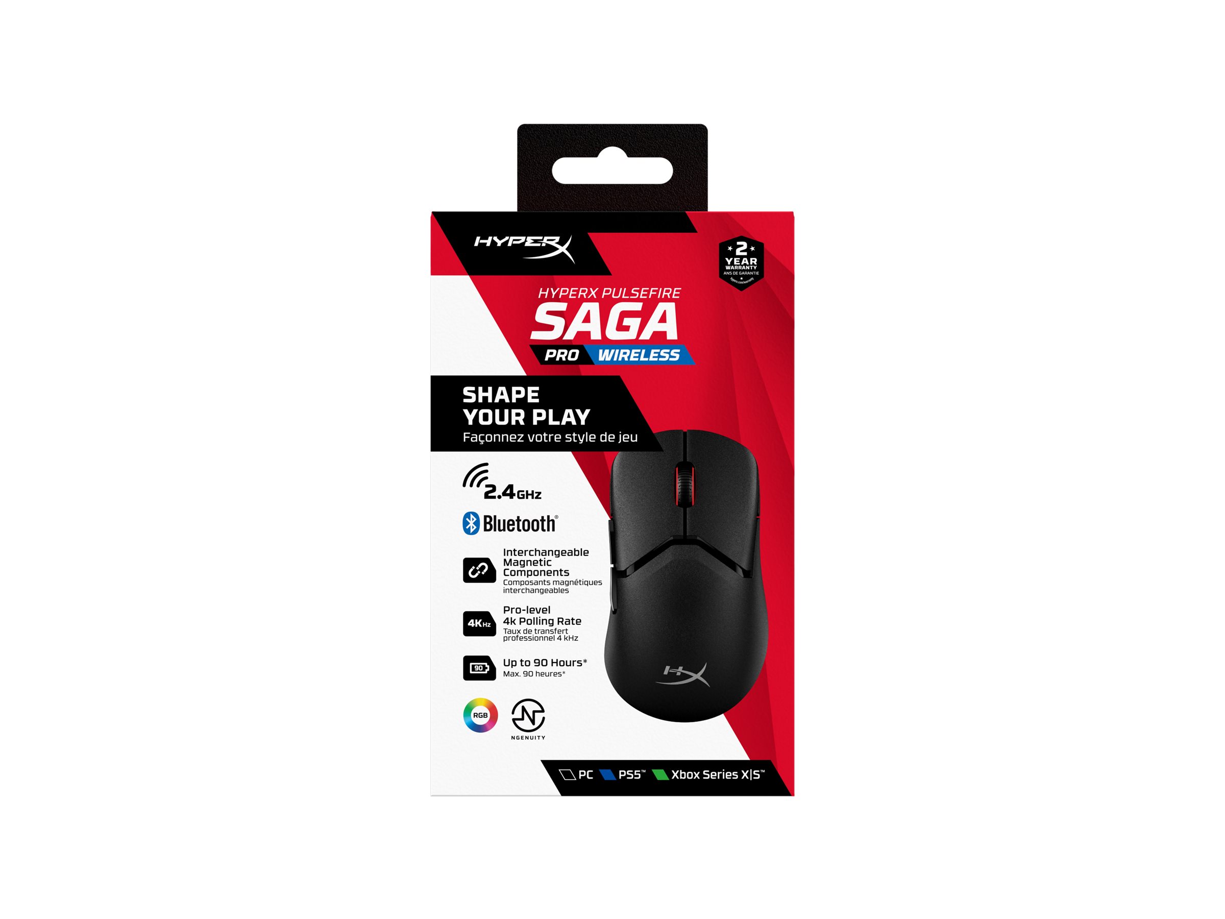 HyperX Pulsefire Saga Pro mouse 2.4 GHz Bluetooth 5.0 USB Product shot Right-angle 80000