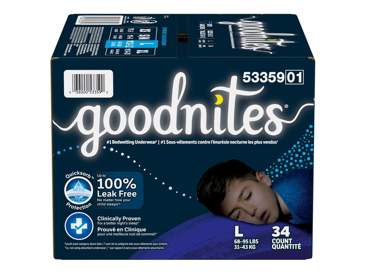 Goodnites Overnight Underwear for Boys, L (68-95 lb.), 34 Ct