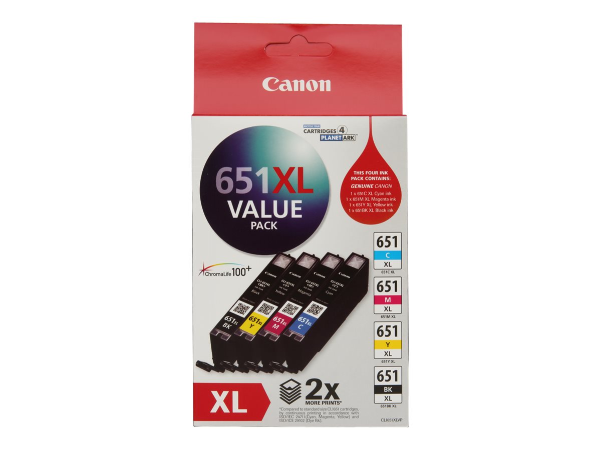 Canon CLI-651XL Value Pack 4-pack Extra Large black yellow cyan magenta original ink Package view Front 79825