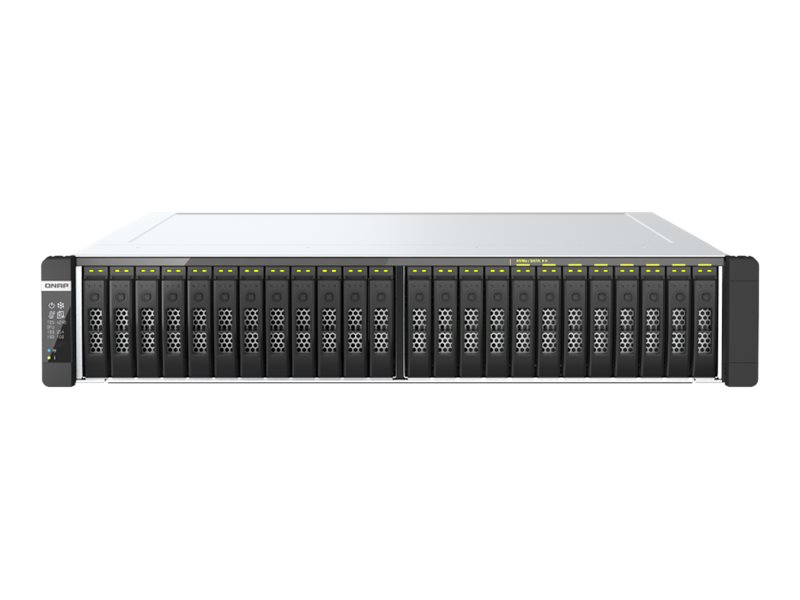 QNAP TDS-h2489FU-4314-1TB, NAS server, 24 bays, rack-mountable, SATA 6Gb/s, RAID JBOD, 0, 1, 10, 5, 50, 6, 60, RAM 1 TB, 25 Gigabit Ethernet / 2.5 Gigabit Ethernet, iSCSI support, 2U