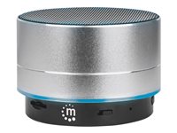 Manhattan Metallic Bluetooth Speaker (Clearance Pricing), Splashproof, Range 10m, microSD card reader, Aux 3.5mm connector, USB-A charging cable included (5V charging), Silver, Three Years Warranty Højttaler Sort Sølv