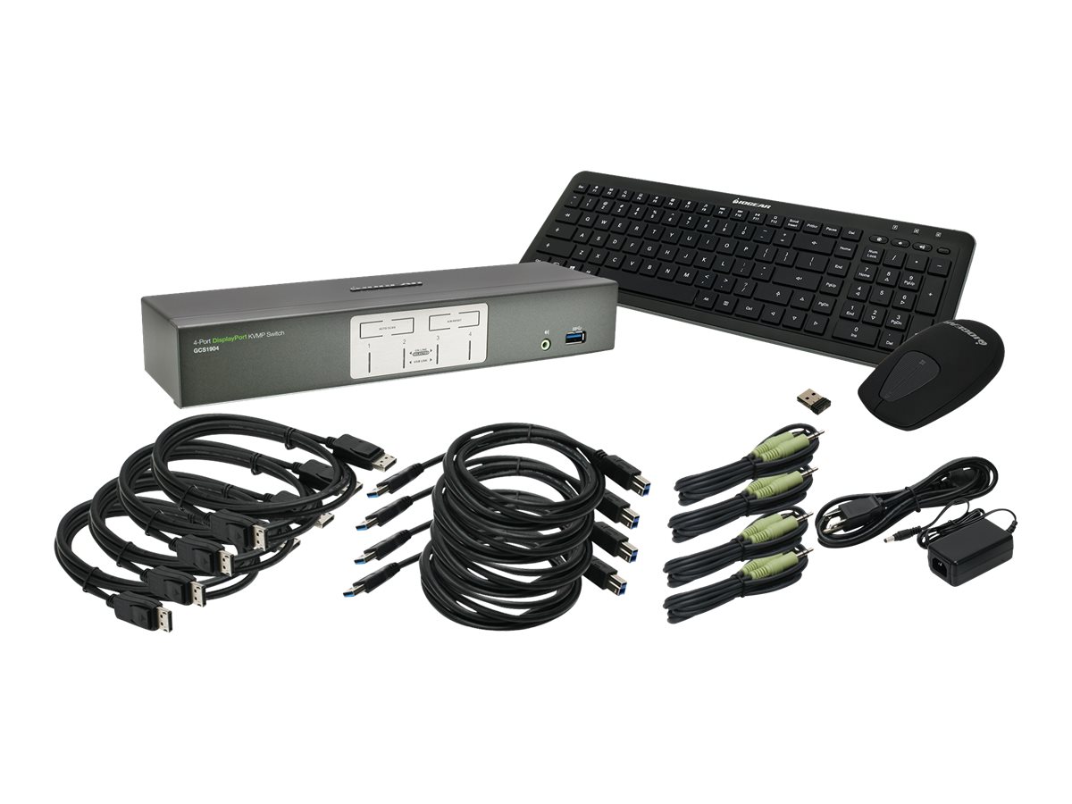 IOGEAR 4-Port 4K UHD DisplayPort KVMP with Keyboard and Mouse