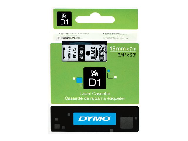 DYMO D1 - Self-adhesive - black on transparent - Roll (1.9 cm x 7 m) 1 cassette(s) label tape - for LabelMANAGER 360, 400, 420, 450, 500, PC, PC2, Wireless PnP; LabelPOINT 300, 350