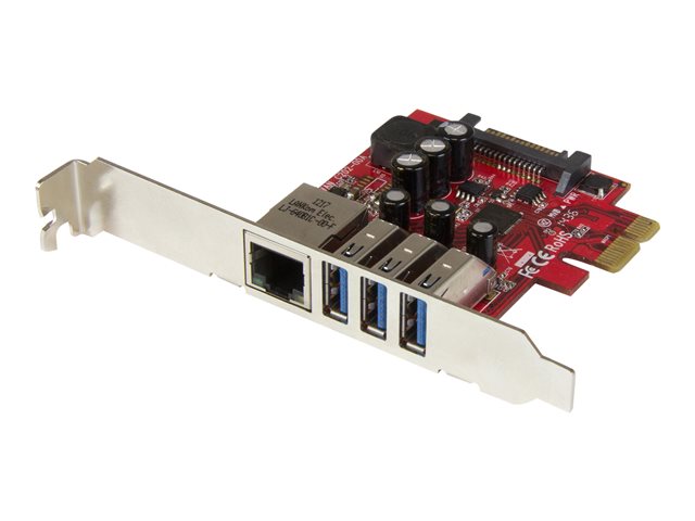 Image of StarTech.com 3 Port PCI Express USB 3.0 Card + Gigabit Ethernet - Fits Standard & Low-Profile PCs - UASP Supported - Optional SATA Power (PEXUSB3S3GE) - network / USB adapter - PCIe 2.0 - USB 3.0 x 3 + 1000Base-T x 1