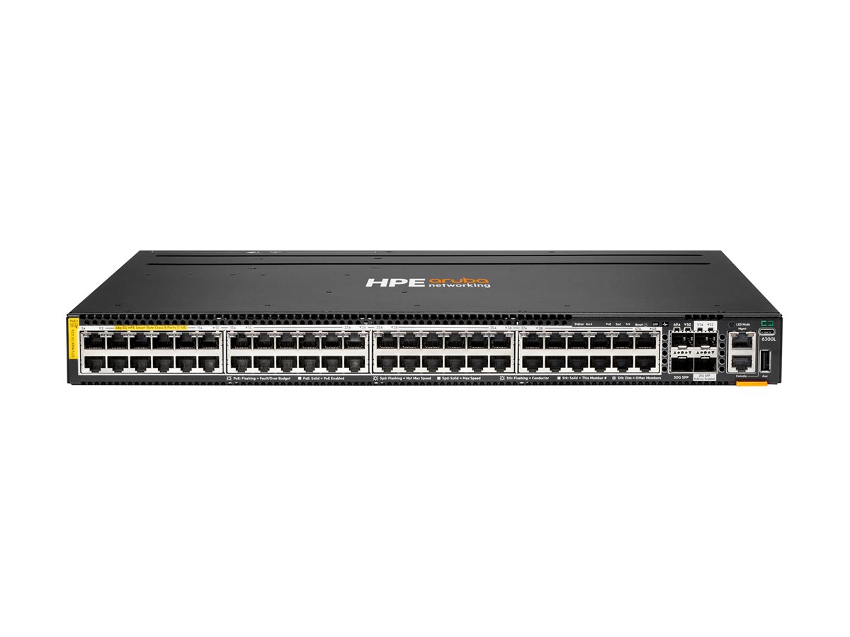 HPE Aruba Networking 6300L 48p Smart Rate 100M/1G/2.5G/5G CL8 2p SFP56 50G 2p SFP28 25G L2 Switch