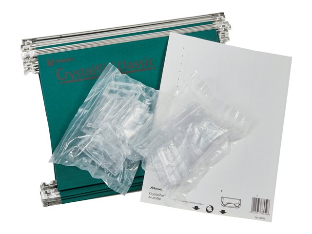 Rexel Crystalfile Classic Hanging File For A4 Capacity 150 Sheets Tabbed Green Pack Of 50
