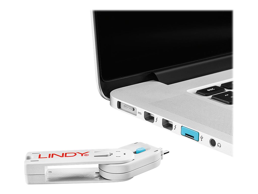 Clé USB et 4 bloqueurs de ports USB, Bleu