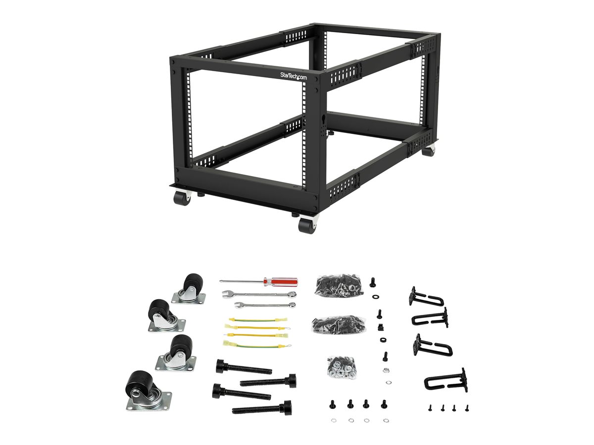 StarTech.com 8U 19" Open Frame Server Rack, 4 Post Adjustable Depth 23-41" Mobile, Free Standing Rolling Network/Computer Equipment Data Rack, Dell PowerEdge, HP ProLiant ThinkServer - Adjustable Server Rack (4POSTRACK8U) - rozvaděč stojanový - 8U – foto 2