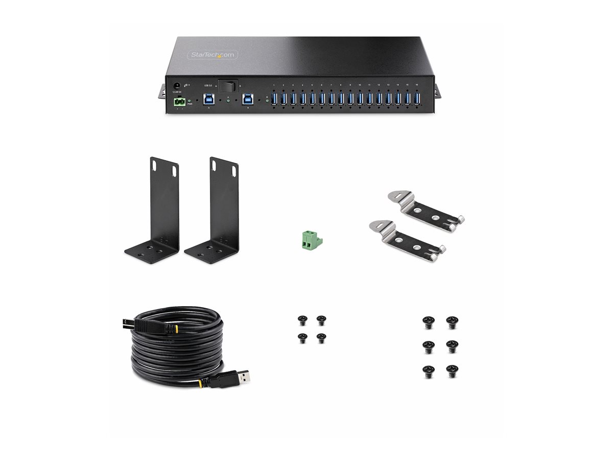 StarTech.com 16-Port Industrial USB 3.0 Hub 5Gbps, Metal, DIN/Surface/Rack Mountable, ESD Protection, Terminal Block Power, up to 120W Shared USB Charging, Dual-Host Hub/Switch (5G16AINDS-USB-A-HUB) - rozbočovač - průmyslový - 16 porty - Lze montovat do rozvaděče – foto 7