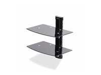 StarTech.com Dual Floating Wall-Mounted AV Shelves, Adjustable Height Shelf For Under TV, Organize A/V Equipment On Black Tempered Glass Shelves
