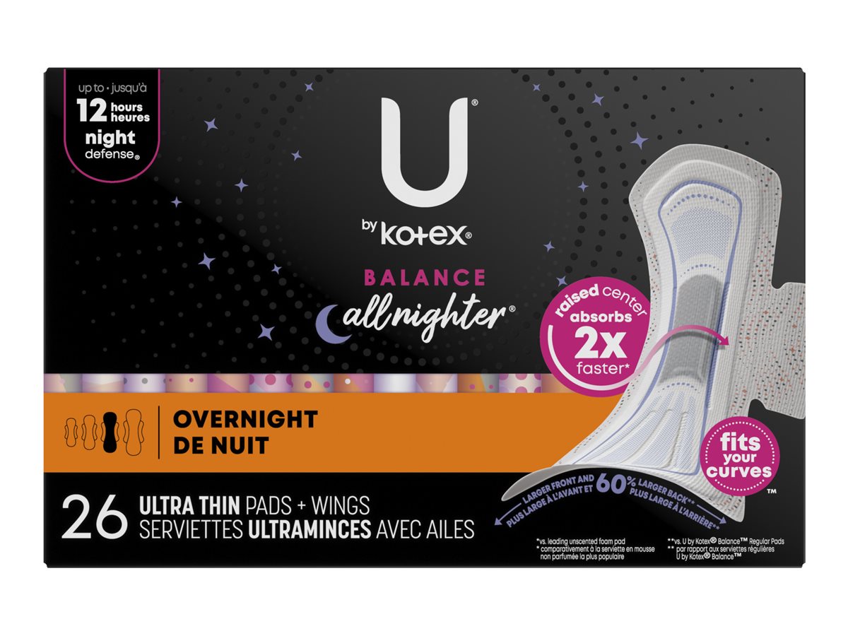 U by Kotex Balance Ultra Thin Sanitary Pad - Overnight - 26 Count