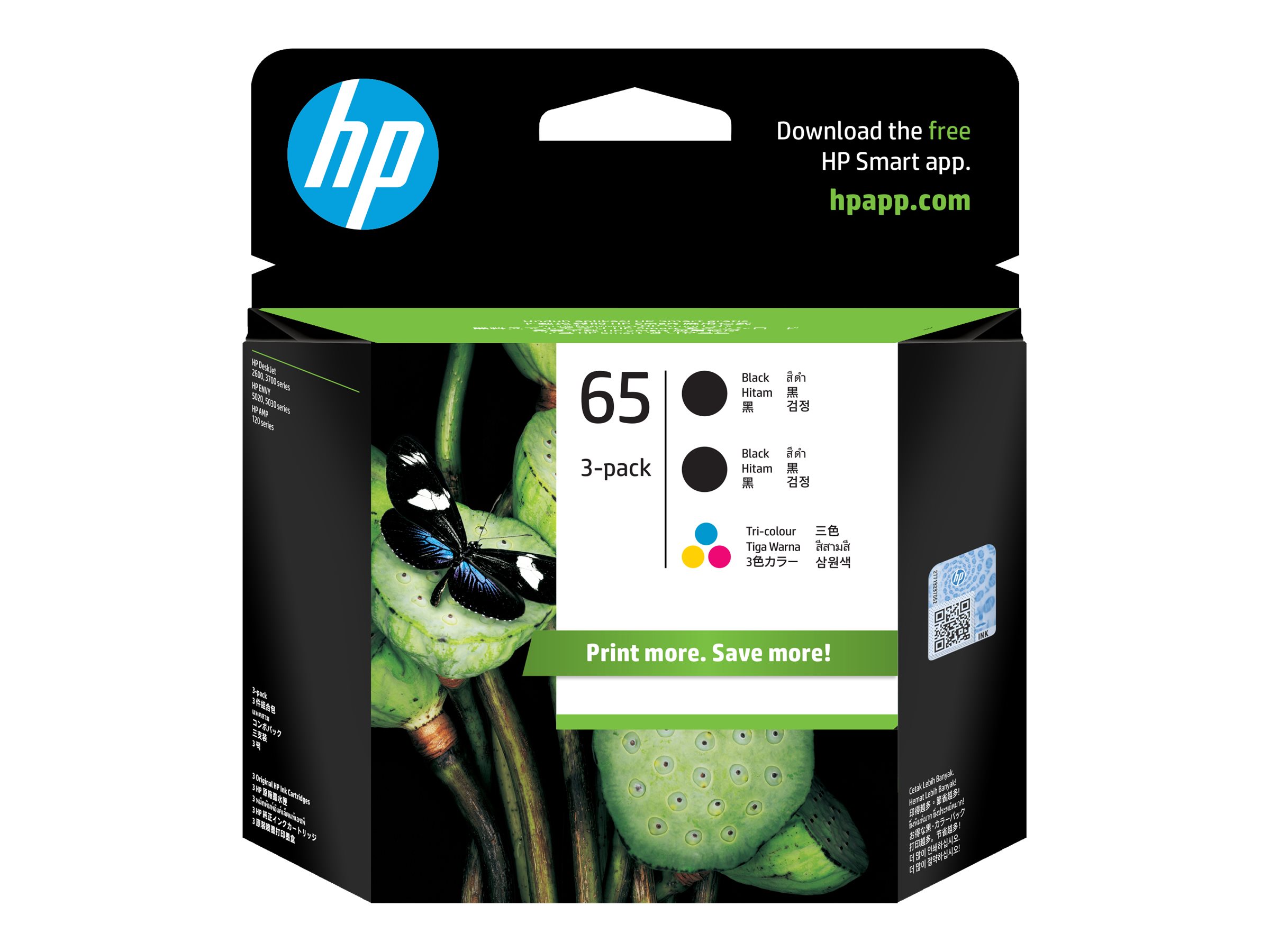 HP 65 3-pack colour (cyan magenta yellow) black original ink Usage / lifestyle Multi-angle 72520