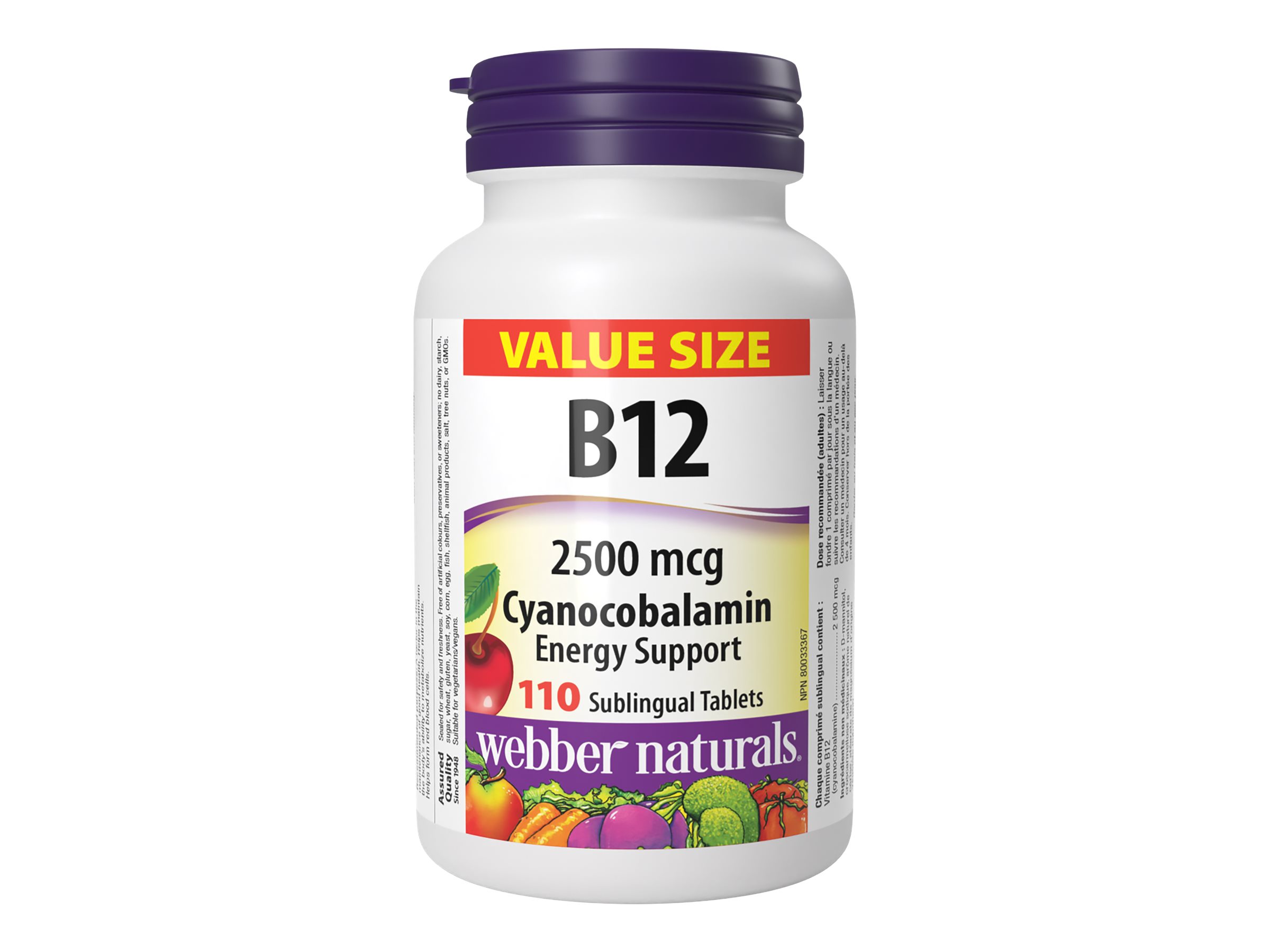 Webber Naturals Vitamin B12 Cyanocobalamin Sublingual Tablets - 2500mcg ...