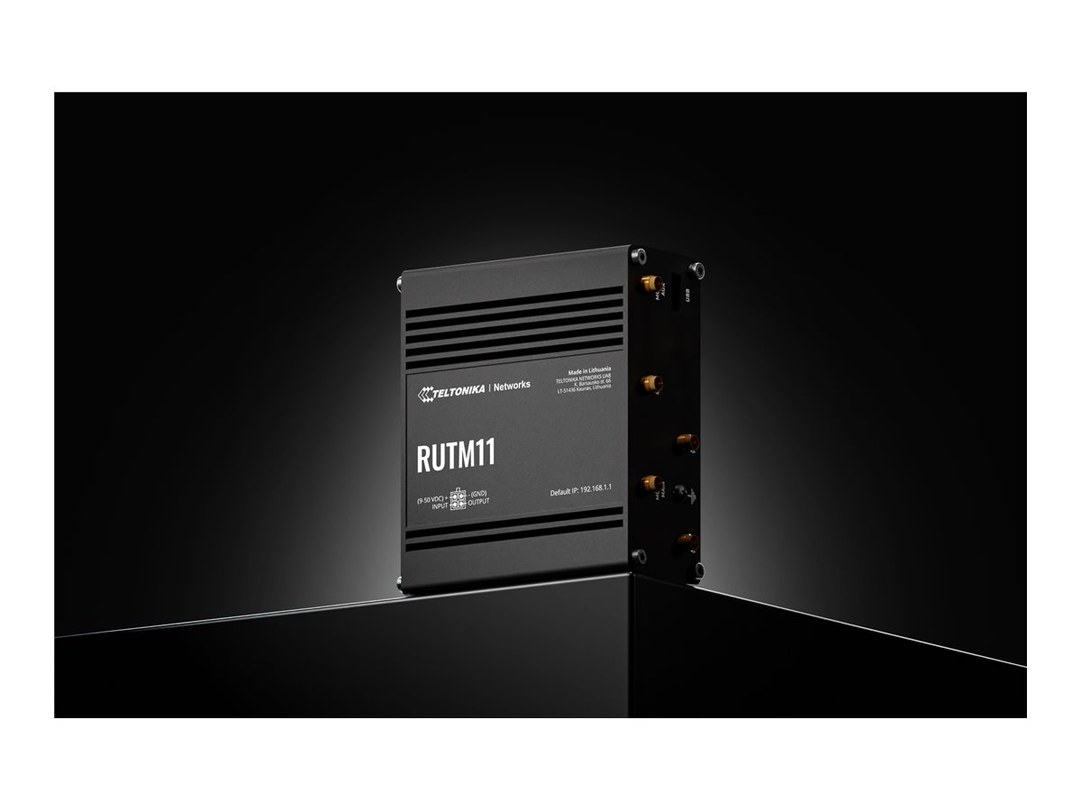 Teltonika RUTM11 wireless router WWAN Wi-Fi 5 LTE 3G 4G DIN rail mountable Product shot Front 79800