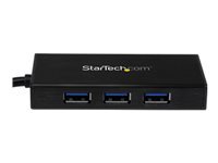 StarTech.com Hub USB 3.0 portable à 3 ports avec câble intégré - Concentrateur USB 3.0 plus Gigabit Ethernet - Aluminium