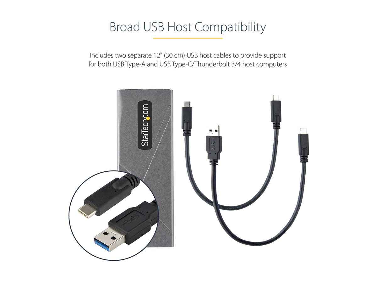 StarTech.com USB-C 10Gbps to M.2 NVMe or M.2 SATA SSD Enclosure, Tool-free M.2 PCIe/SATA NGFF SSD Enclosure, Portable Aluminum Case, USB Type-C & USB-A Host Cables, For 2230/2242/2260/2280 - Works w/ Thunderbolt 3 (M2-USB-C-NVME-SATA) - kryt úložiště - M.2 Card (PCIe NVMe & SATA) - USB-C 3.2 (Gen 2) – foto 2