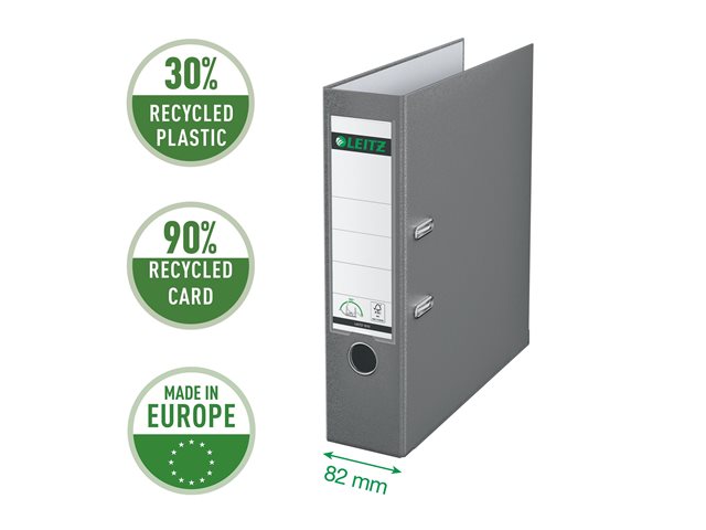 Leitz 180° Lever Arch File For A4 Capacity 600 Sheets Grey