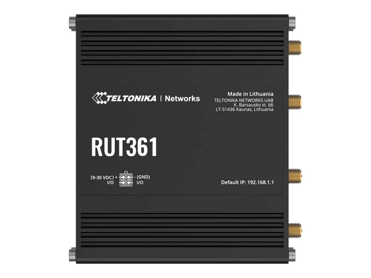 Teltonika RUT361 wireless router WWAN Wi-Fi 3G 4G DIN rail mountable wall-mountable Product shot Front 79800