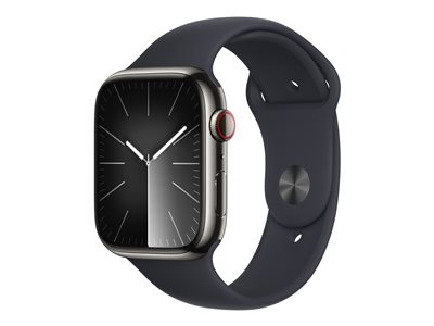 Apple Watch Series 9 (GPS + Cellular) - graphite stainless steel - smart  watch with sport band - midnight - 64 GB