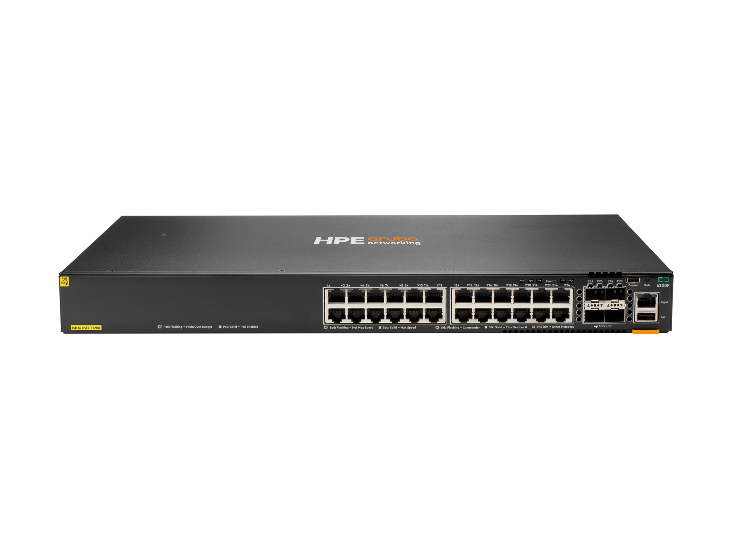 HPE Aruba CX 6200F Switch, 24x 1GBase-T Class 4 PoE, 4x SFP, PoE 370W, ACL, QoS, OSPF Routing, VSF Stacking, Analytics Engine