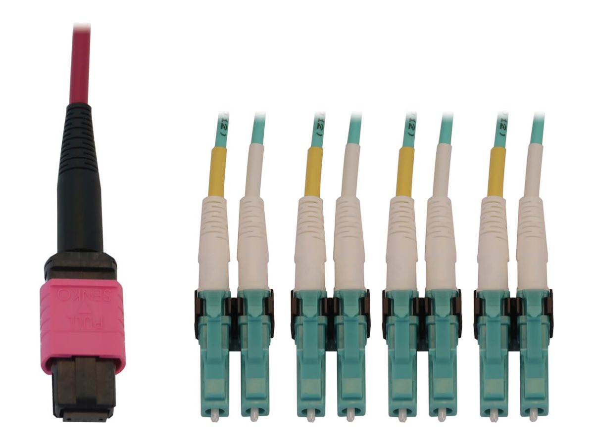Eaton Tripp Lite Series 40/100G Multimode 50/125 OM4 Fiber Optic Cable (12F MTP/MPO-PC to 4x Duplex LC/PC F/M), LSZH, Magenta, 2 m (6.6 ft.)