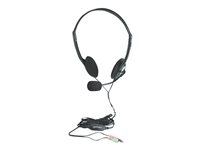 Manhattan Stereo Headset, Lightweight, adjustable microphone, in-line volume control, two 3.5mm plugs, cable 2m, Black, Blister Kabling Headset Sort