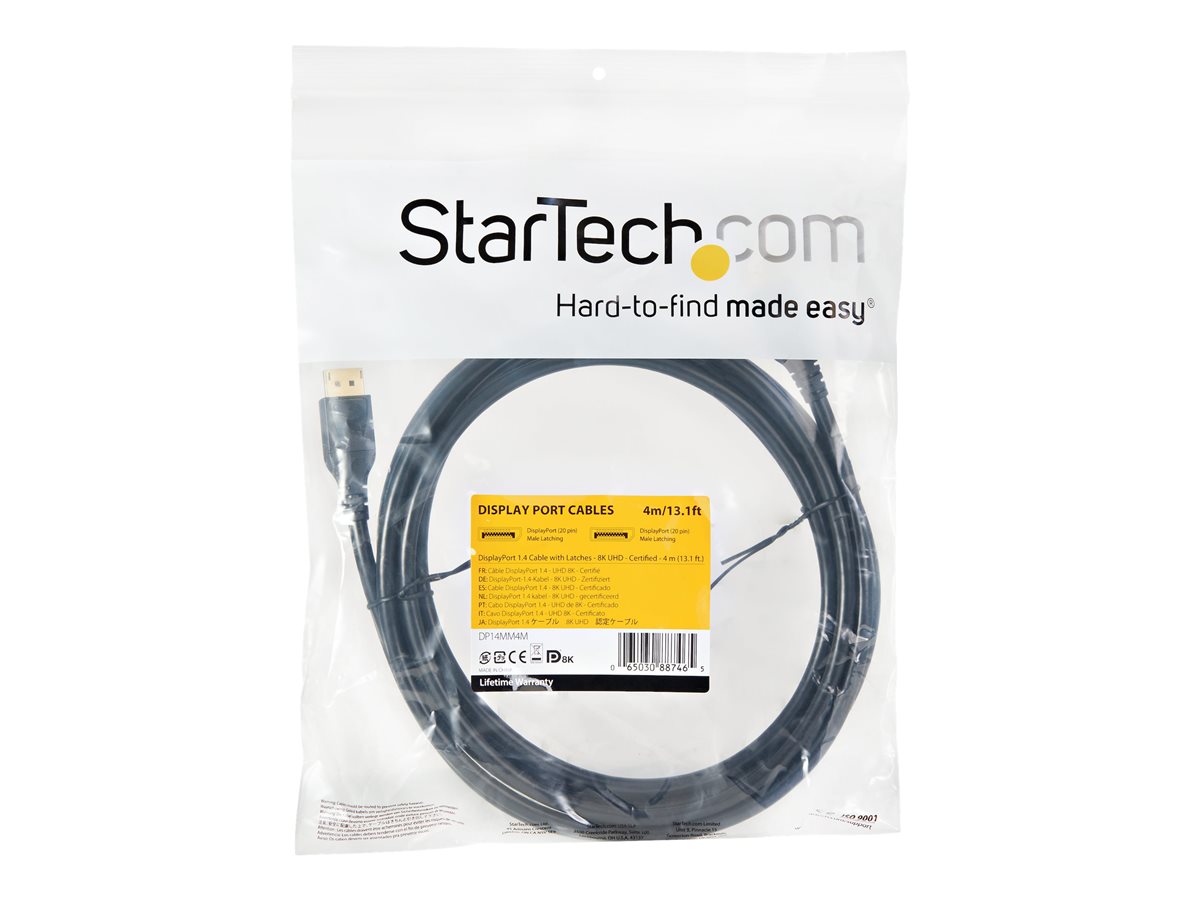 StarTech.com 13ft/4m VESA Certified DisplayPort 1.4 Cable, 8K 60Hz HBR3 HDR, Super UHD DisplayPort to DisplayPort Monitor Cord, Ultra HD 4K 120Hz DP 1.4 Video Cable M/M DP Connectors - DP 1.4 Latching Cable - kabel DisplayPort - DisplayPort do DisplayPort - 4 m – foto 3
