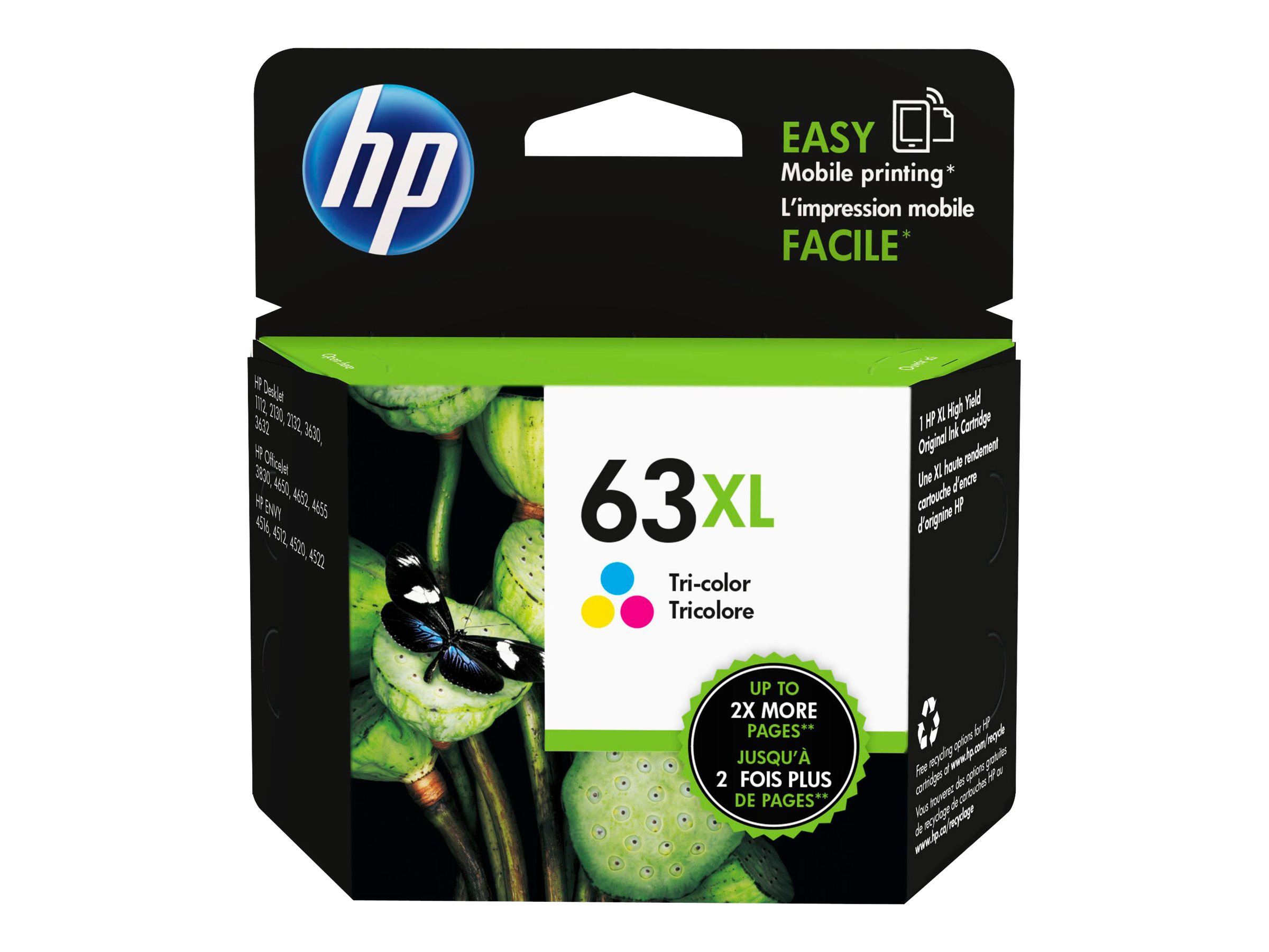 HP 63XL, High Yield, colour (cyan, magenta, yellow), original, ink cartridge