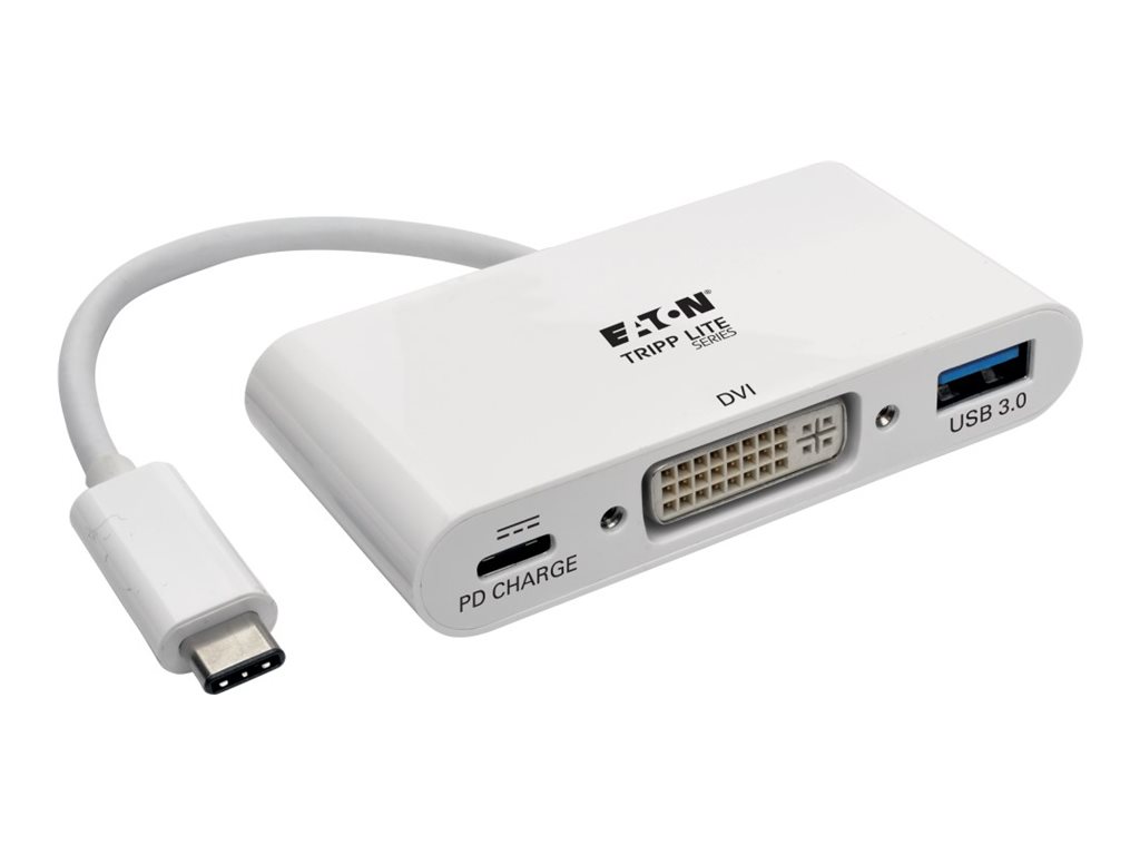 Eaton Tripp Lite Series USB C to DVI Multiport Video Adapter Converter w/ USB-A Hub & USB-C PD Charging Port, Thunderbolt 3 Compatible USB Type C to DVI, USB Type-C