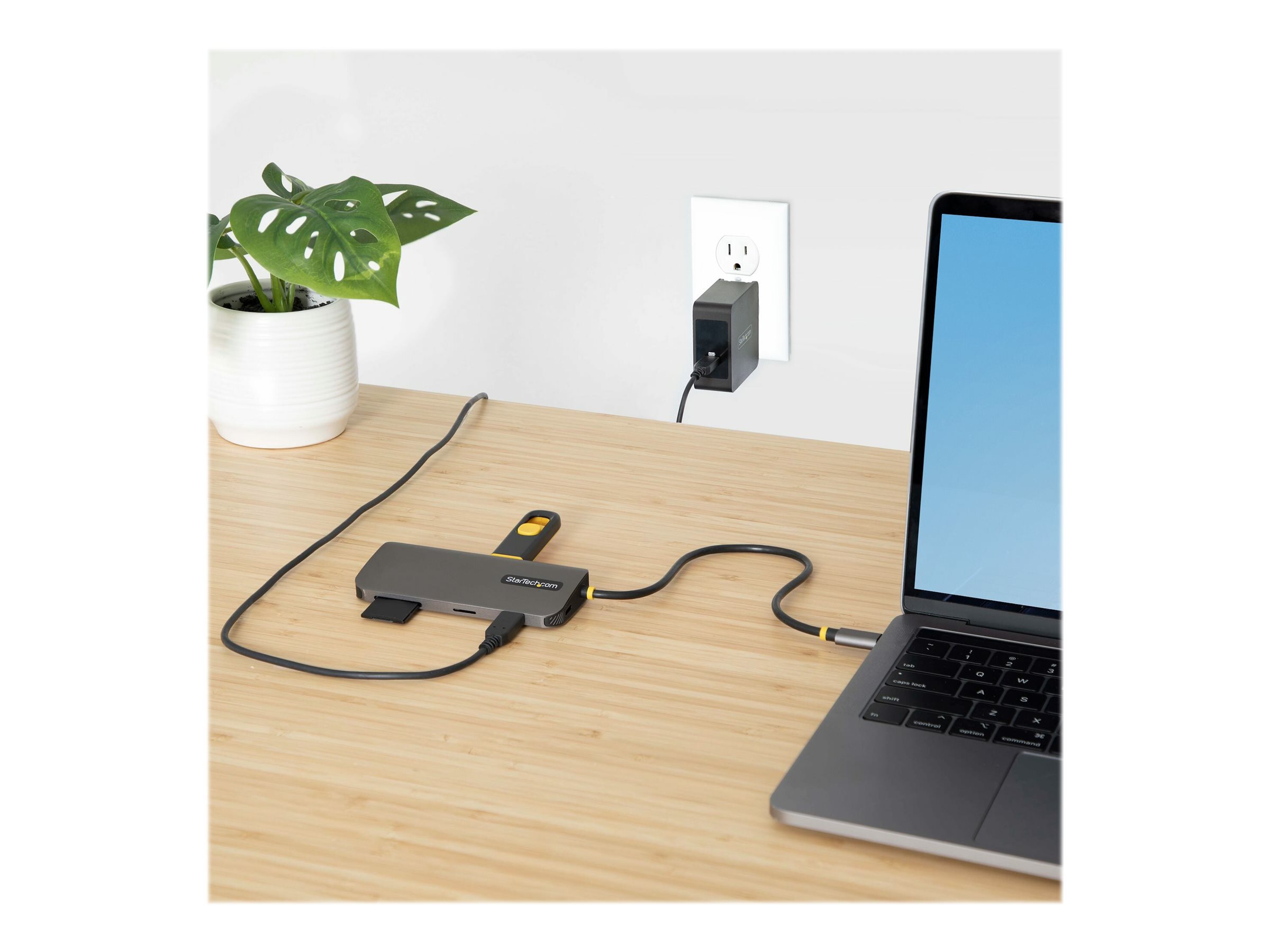 Startech USB C Multiport Adapter 4K 60Hz HDMI Video 3 Pt 5Gbps USB-A Hub 100W Power Delivery Product shot Close-up 75800