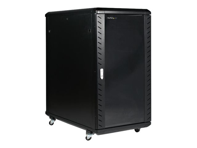 Image of StarTech.com 22U Server Rack Cabinet with secure locking door - 4 Post Adjustable Depth (5.5" to 28.7") - 1768 lb capacity - 19 inch Portable Network Equipment Enclosure on wheels/casters (RK2236BKF) - rack - 22U