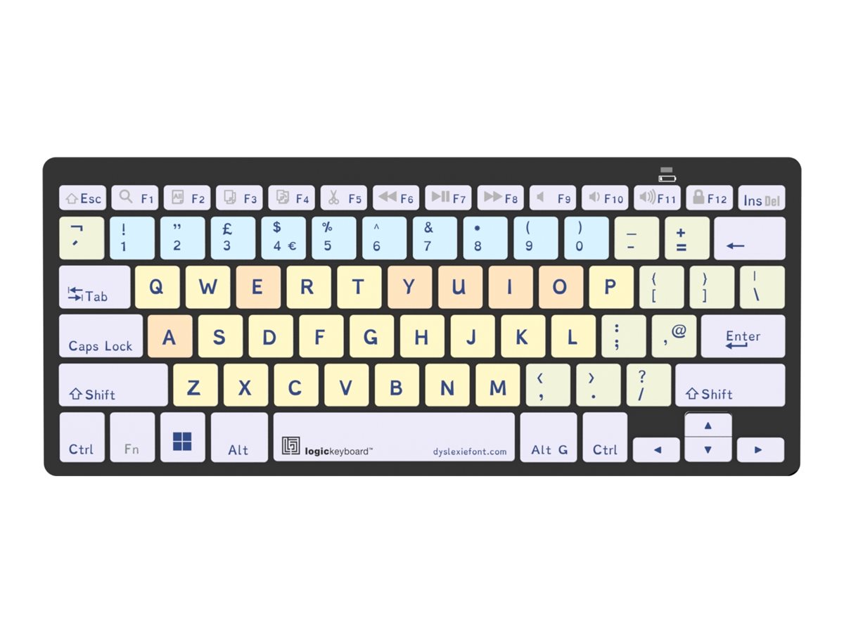 An image of LogicKeyboard Dyslexie - keyboard - Windows - 60% mini - QWERTY - English - Europe - black Input Device