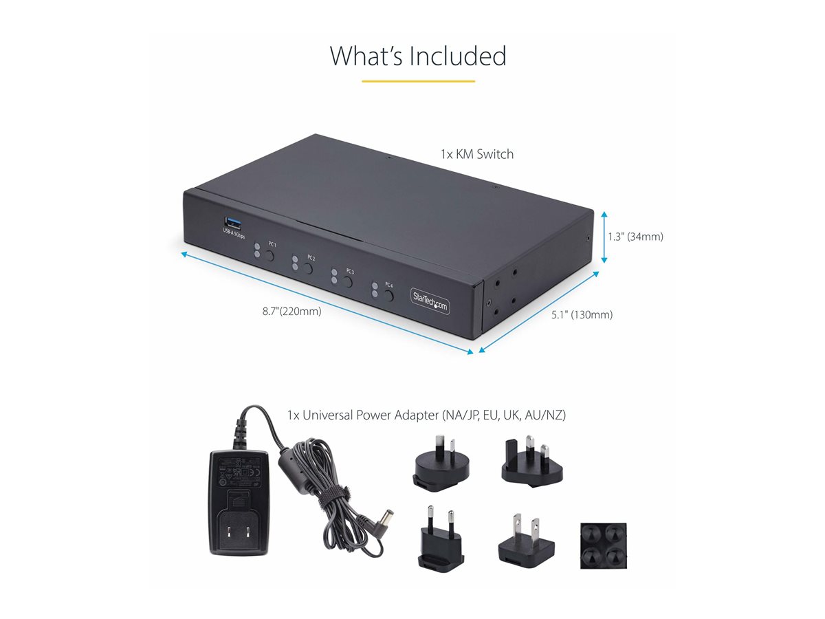 StarTech.com 4-Port KM Switch with Mouse Roaming, USB Switch for Keyboard/Mouse, 3.5mm and USB Audio, Peripheral Sharing for 4 Computers, USB 3.0 Switcher, TAA Compliant - Hotkey/Pushbutton Switching (P4A20132-KM-SWITCH) - přepínač klávesnice/myši - 2 porty - kompatibilní s TAA – foto 9