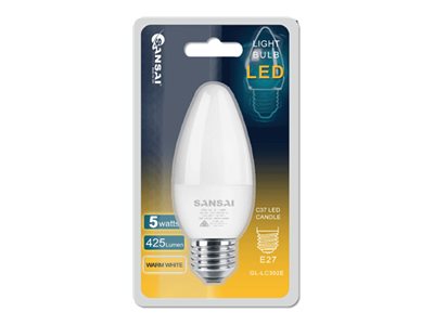 Sansai, LED light bulb, shape: C37, E27, 5 W, warm white light, 3000 K