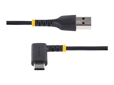 1ft (30cm) USB A to C Charging Cable Right Angle - Heavy Duty Fast Charge  USB-C Cable - Black USB 2.0 A to Type-C - Rugged Aramid Fiber - 3A - USB