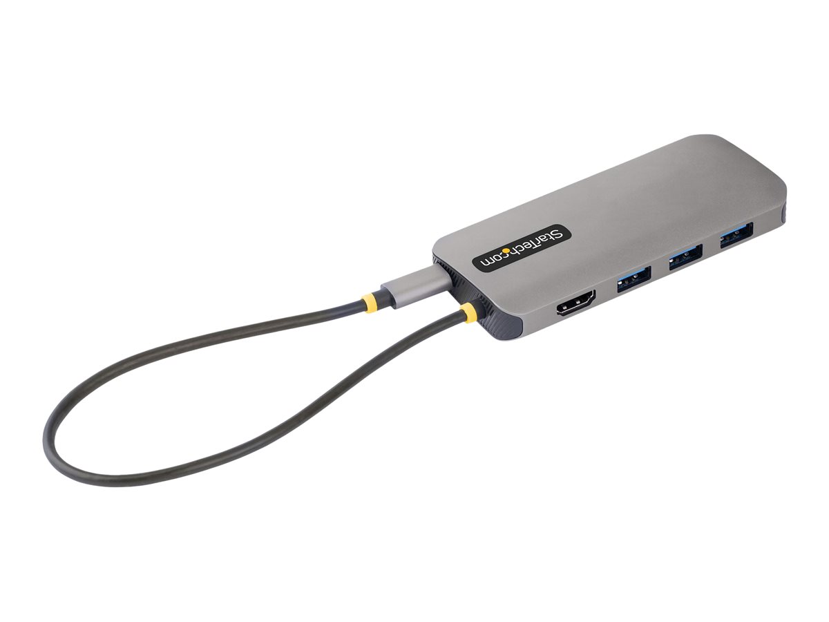 Startech USB C Multiport Adapter 4K 60Hz HDMI Video 3 Pt 5Gbps USB-A Hub 100W Power Delivery Product shot Left side 77700