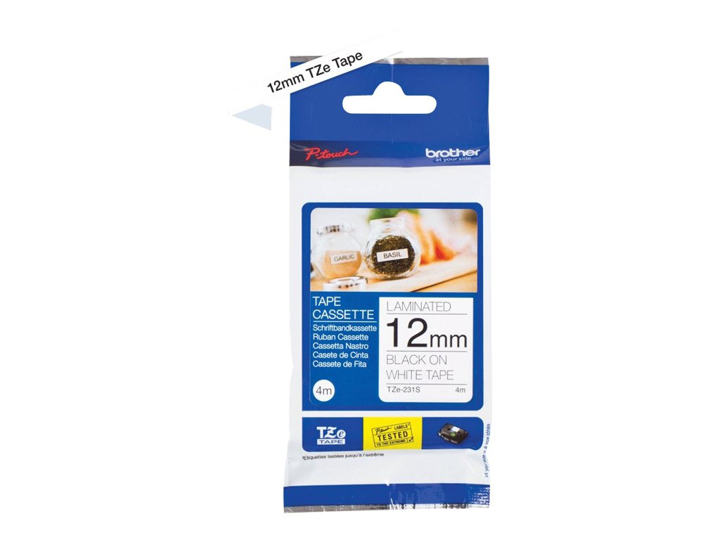 BROTHER TZE231S2 melns/balts 12mm 4m
