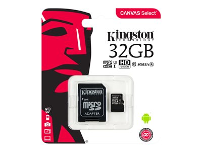 Kingston Canvas Select - Flash memory card (microSDHC to SD adapter included) - 32 GB - UHS-I U1 / Class10 