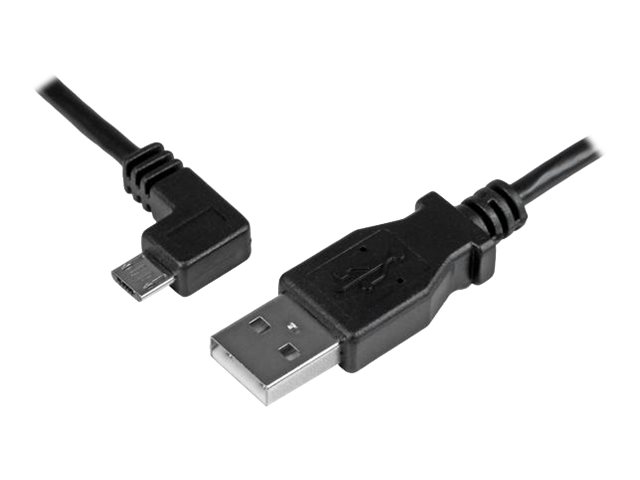 Image of StarTech.com 1m 3 ft Micro-USB Charge-and-Sync Cable - Left-Angle Micro-USB - M/M - USB to Micro USB Charging Cable - 30/24 AWG (USBAUB1MLA) - USB cable - Micro-USB Type B to USB - 1 m