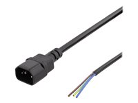 DELTACO Strøm IEC 60320 C14 Uisoleret ledning Sort 2m Strømkabel