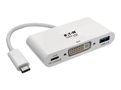 Eaton Tripp Lite Series USB C to DVI Multiport Video Adapter Converter w/ USB-A Hub & USB-C PD Charging Port, Thunderbolt 3 Compatible USB Type C to DVI, USB Type-C