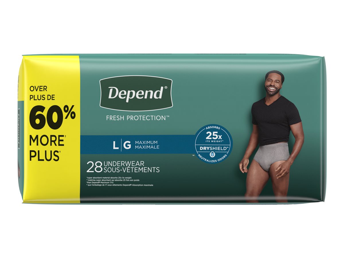 Depend Fresh Protection Adult Incontinence Underwear for Men - Grey -  Maximum - Large/28 Count