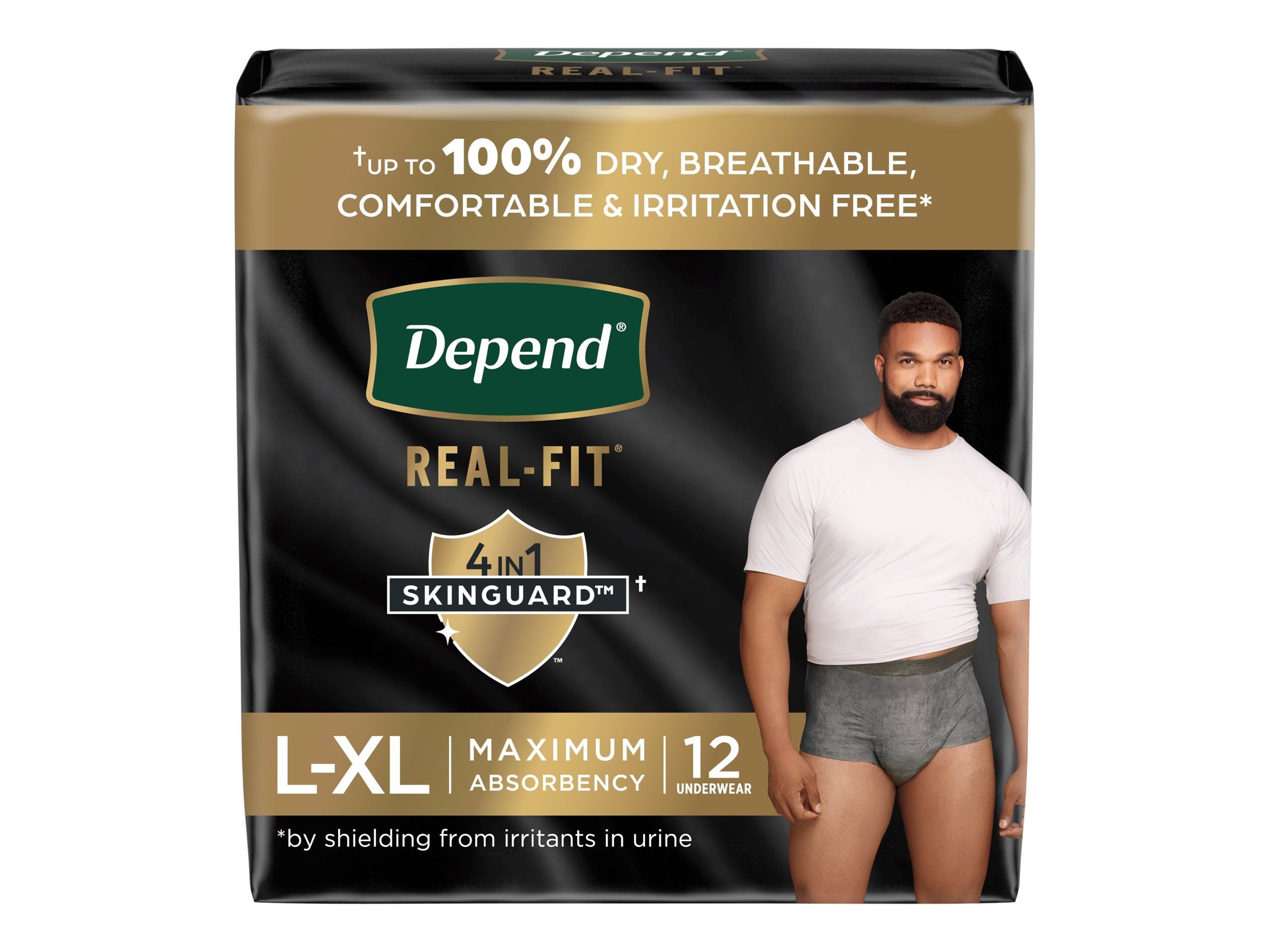 Depend Real Fit Incontinence Pants for Men - Maximum - Large/Extra Large - Grey/Black - 12's