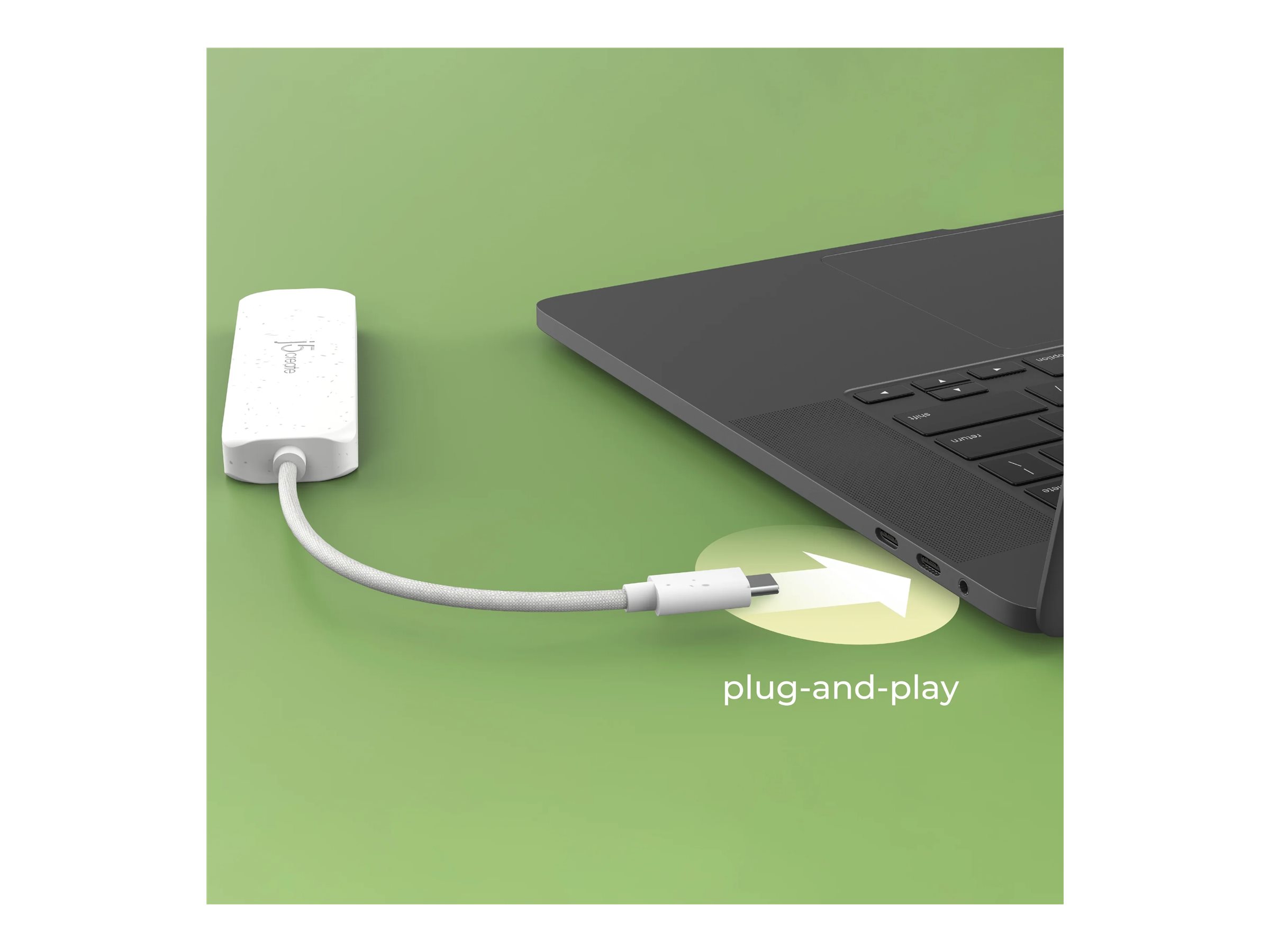 j5create JCH341EW hub eco-friendly USB-C 4 Usage / lifestyle Left-angle 72755